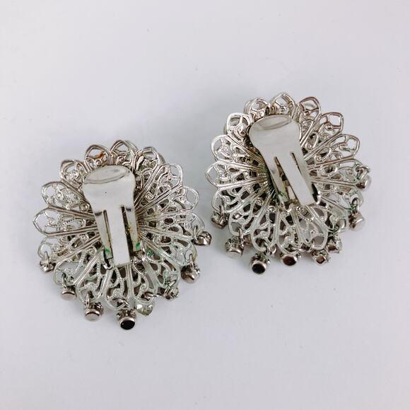 Vintage Mid Century Prong Set Rhinestone Chandelier Silver Tone Clip On Earrings - Picture 12 of 12